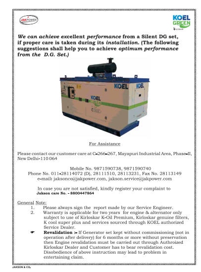 O & M Manual Kirloskar DG